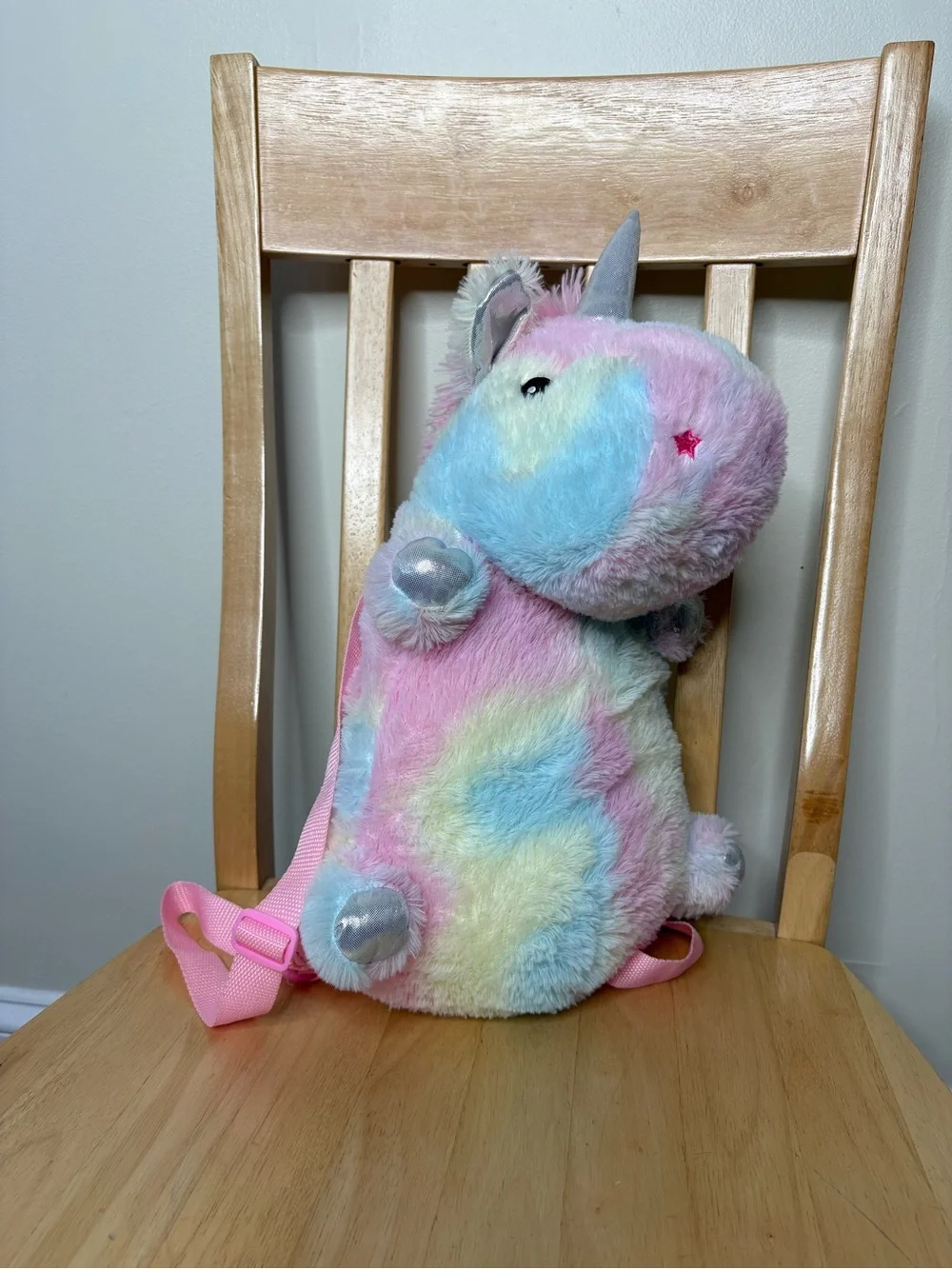 Plush Rainbow Unicorn Kids Backpack - Pastel Pink Blue Yellow